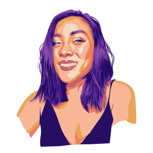 illustrated graphic portrait of paige smiling at camera